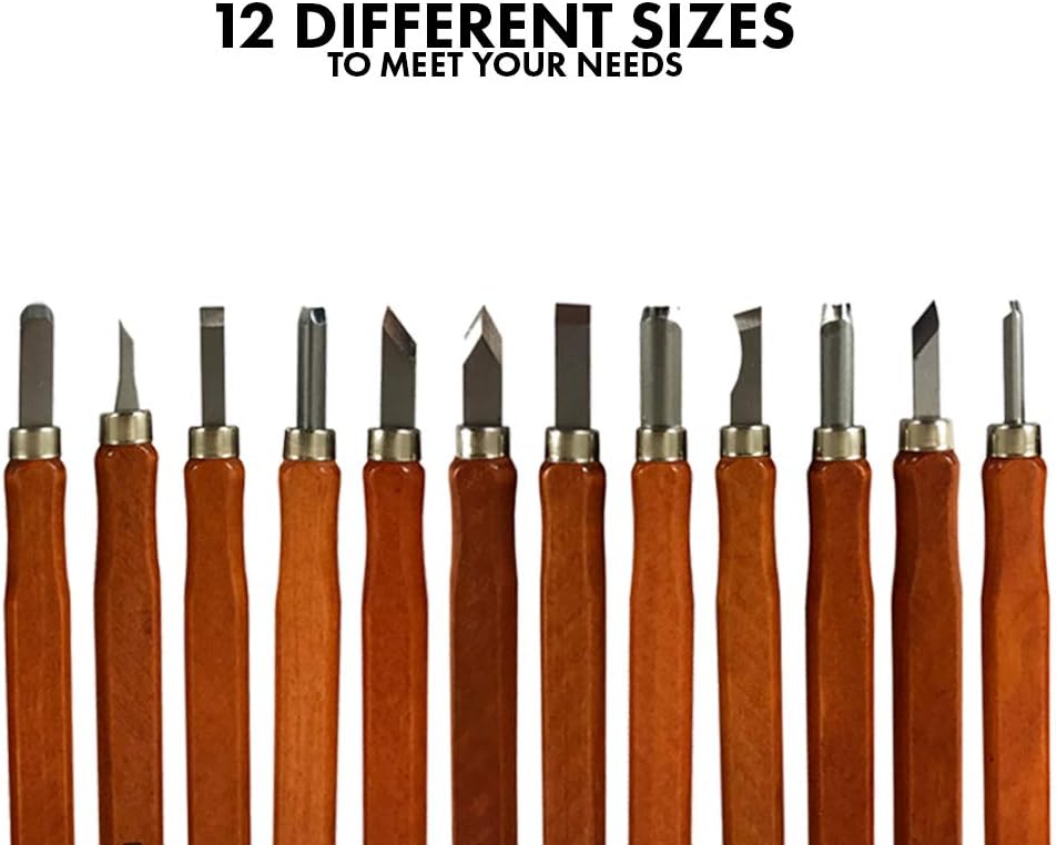 Premium Wood Carving Tools Kit - Durable High Carbon Stainless Steel Power Grip Carving Tool for Kids and Adults - Sculpting Knives for Carving Wood, Pumpkin & Soap - 12 Pieces