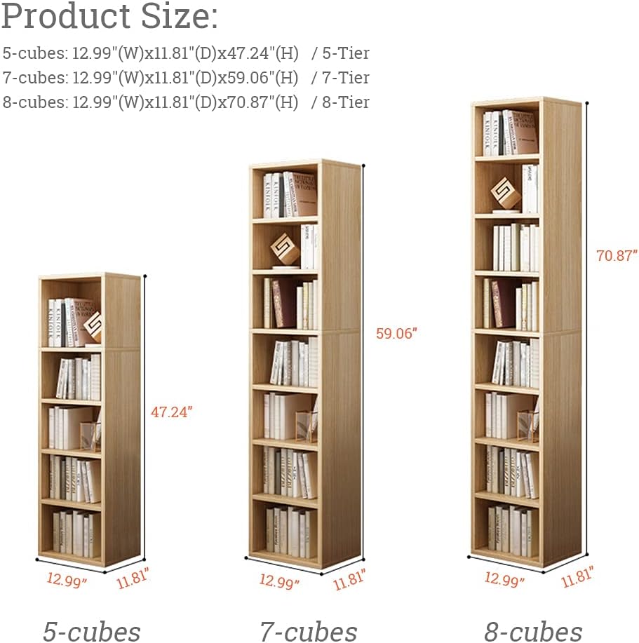 IOTXY Small Narrow Corner Bookcase - 59 Inches Tall Gap Freestanding Storage Cabinet, 7 Lattices Open Shelves Tower Rack, Cubes Bookshelf in White