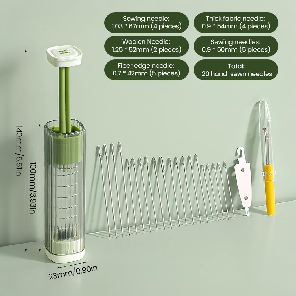 New Sewing Needle Case, Hand Sewing Needle Sewing Tool Set Threader Unthreader Tool, Upgrade Multi-Purpose Large-Eye Stitching Needle and Thread Kit for Leather (White)