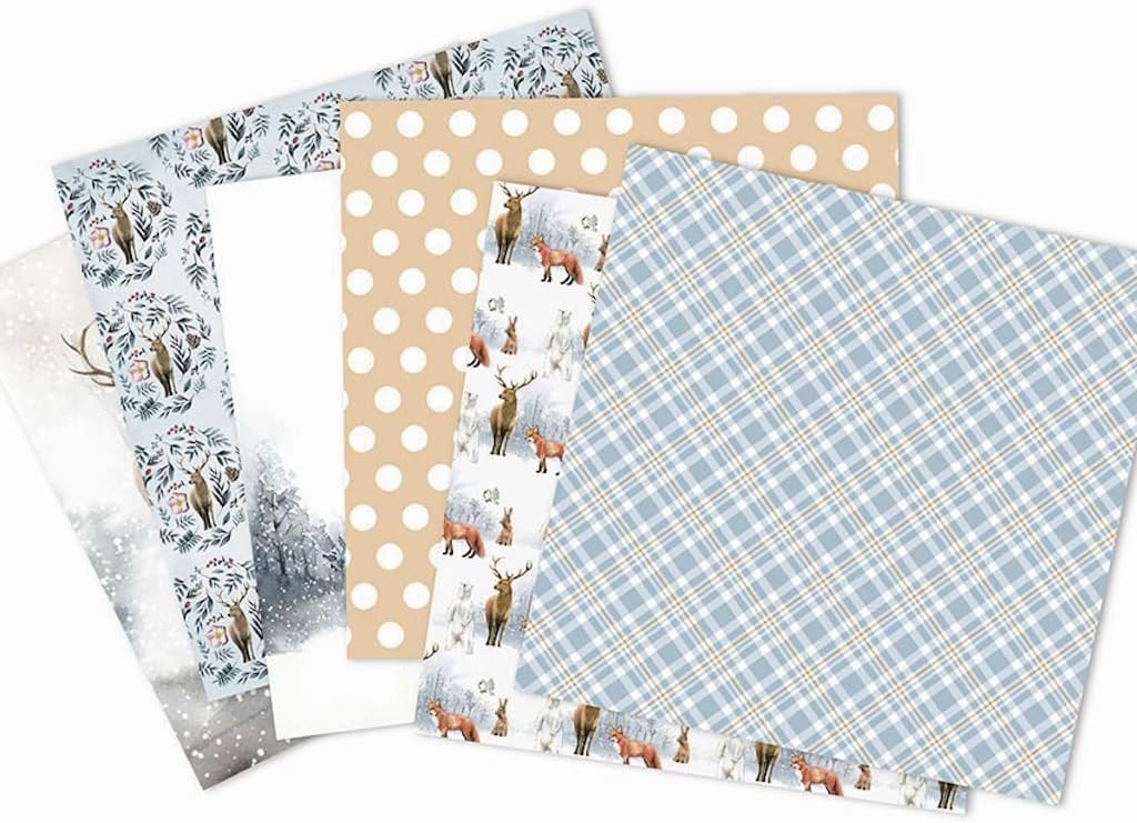 Winter Woodland Scrapbook Paper Pad 6x6 Inch – 24 Sheets (12 Double-Sided Designs) | Deer, Fox, Polar Bear, Plaid & Holiday Pattern Cardstock for Card Making, Scrapbooking & Junk Journals