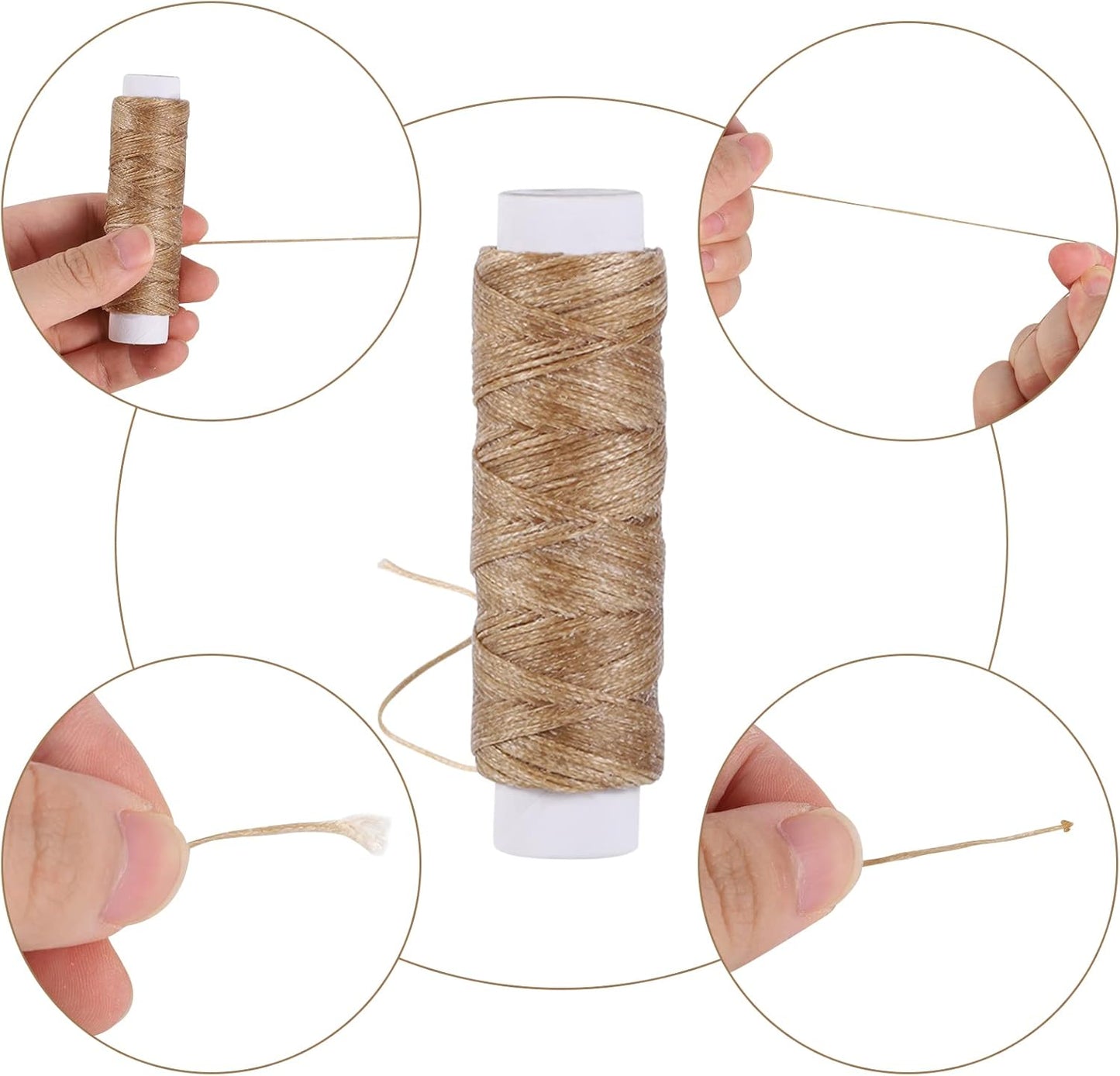 55Yards Waxed Thread with 7 Pcs Leather Needles for Hand Sewing 150D Flat Sewing Waxed Thread Leather Repair Needles for Sewing Upholstery Leather Canvas Bags Sofa Furniture(Khaki)