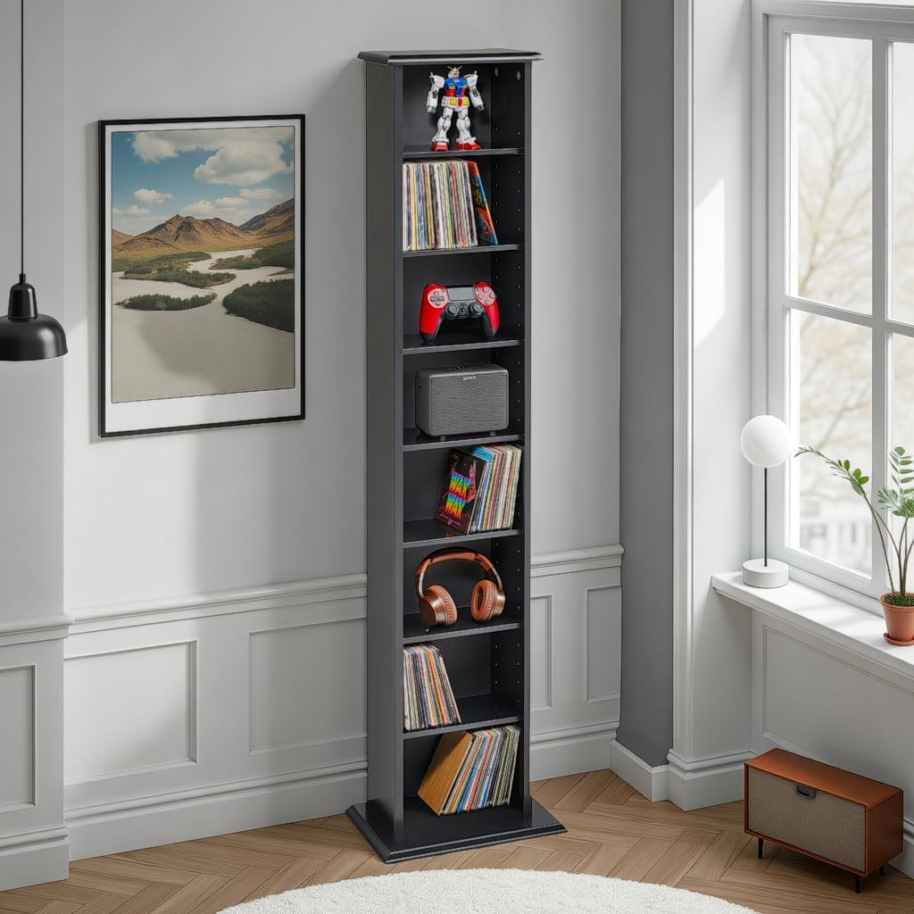 Prepac Narrow Cabinet Media Storage, 13" Wide, Black