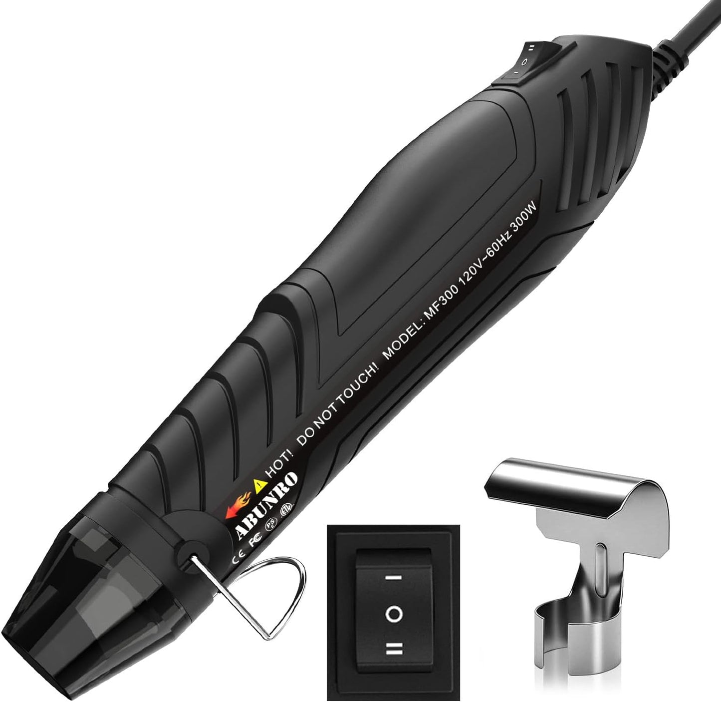 Mini Heat Gun 300W, 482℉ & 662℉（250℃& 350℃）Fast Heat Hot Air Gun Tool with Reflector Nozzle and 6.6Ft Long Cable Overload Protection for Crafting, Vinyl Wrap and Shrink Tubing