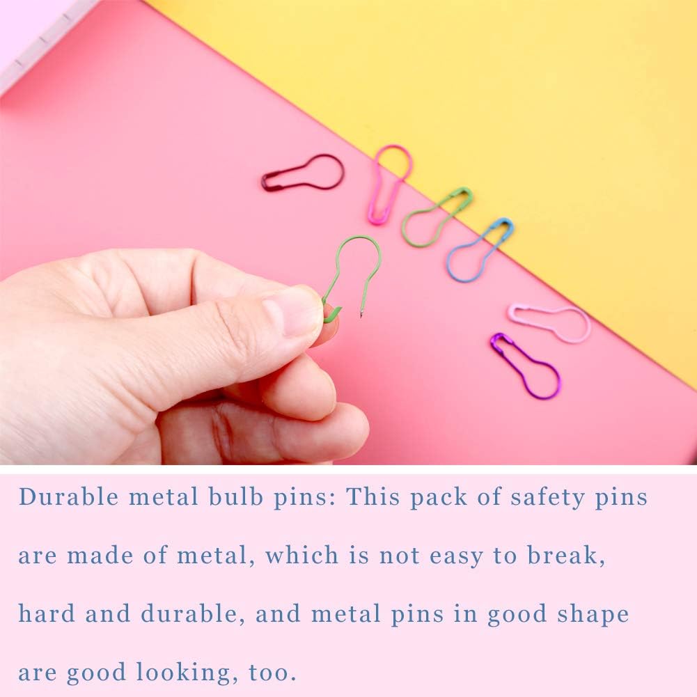 Mayboos 300 Pieces Safety Bulb Pins,10 Colors Calabash Crochet Stitch Markers, Metal Safety Pins for Knitting and DIY Project with Storage Box