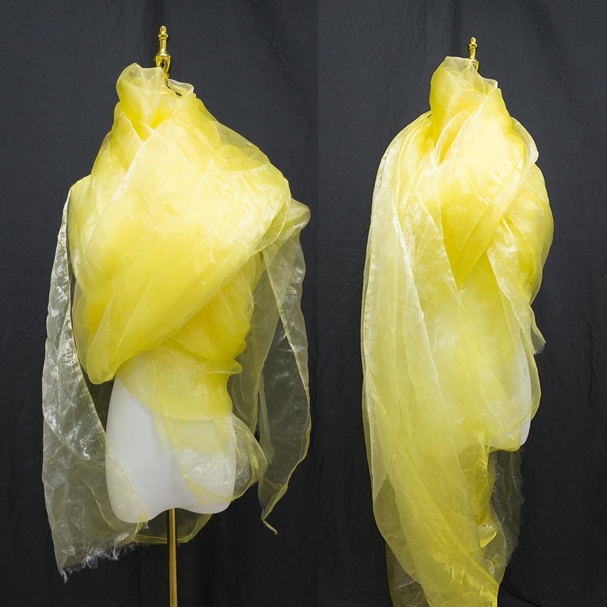 Two-Tone Iridescent Holographic Organza Fabric - 11 Yards by The Yard | Lightweight Sheer Tulle | for Wedding Dresses, Party Decor, DIY Crafts, Shiny Backdrops(Shimmery ICY Yellow)