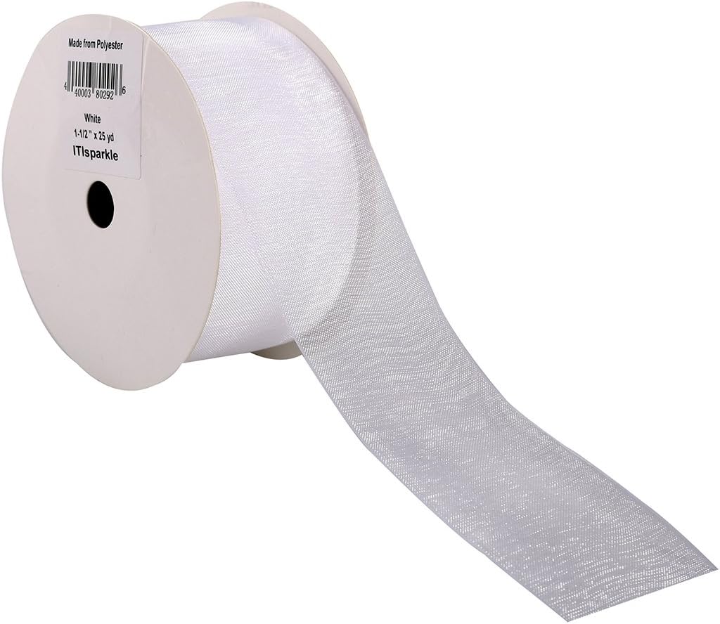 ITIsparkle 11/2" Inch Organza Ribbon 25 Yards-Roll Set for Gift Wrapping Cake Decoration Party Favor Hair Braids Hair Bow Baby Shower Decoration Floral Arrangement Craft Supplies Sheer Ribbon, White