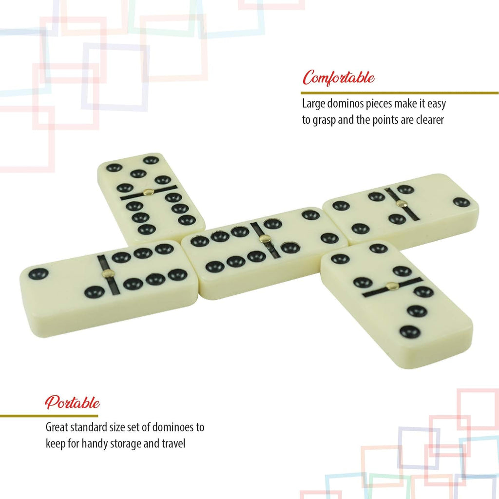 ERLLE - Dominoes Set, Premium Classic 28-Piece Double Six Domino Set with Wooden Case, Family & Kids Board Game, Mexican Train, Chicken Foot, and Classic Domino Games
