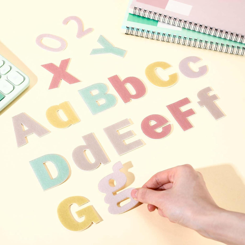 Breling 310 Pieces Felt Bulletin Board Letters Sticker with Number, 2" Bulk Self Adhesive ABC Upper Lowercase Sticky Letter for Christmas Gift Poster Bulletin Board Classroom(Boho Color)