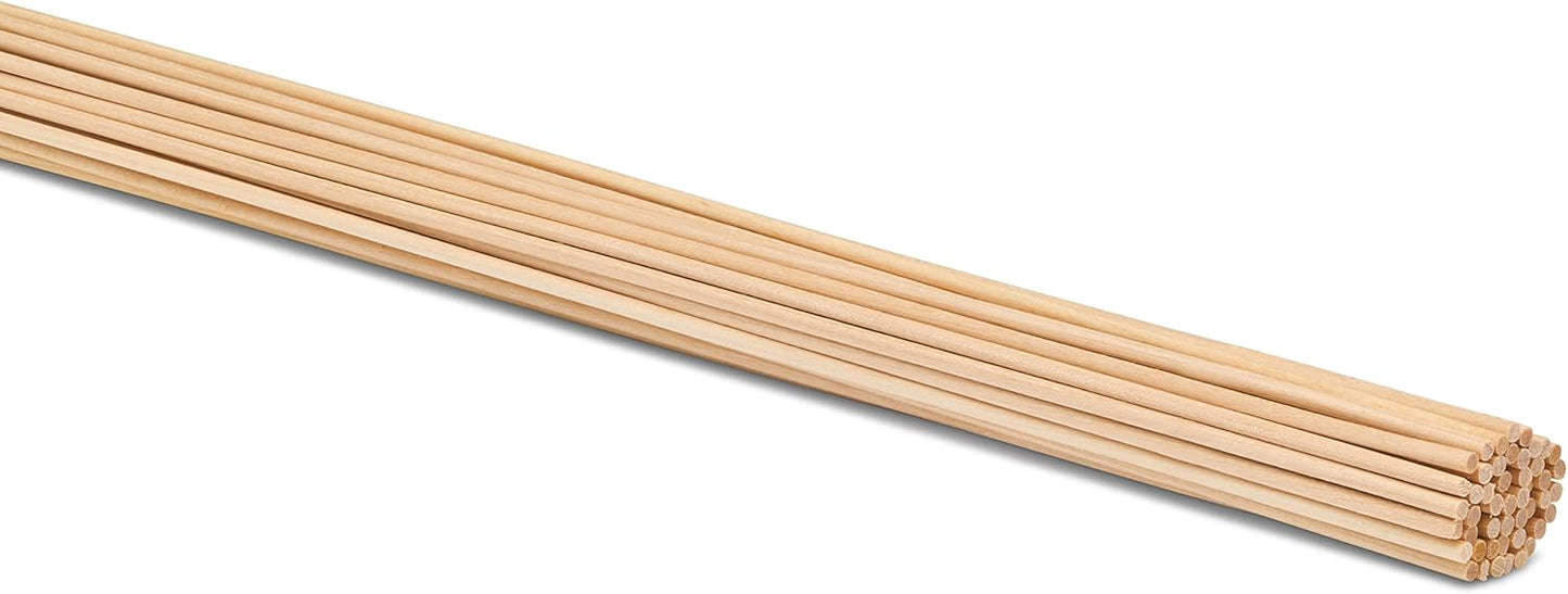 Wooden Dowel Rod, 1/8 Inch x 18 Inch Wood Dowels, Pack of 50 Wooden Dowels for Crafts, Unfinished Hardwood Wooden Dowels Rods, Strong Wood Rod Dowels for Crafting and DIYers