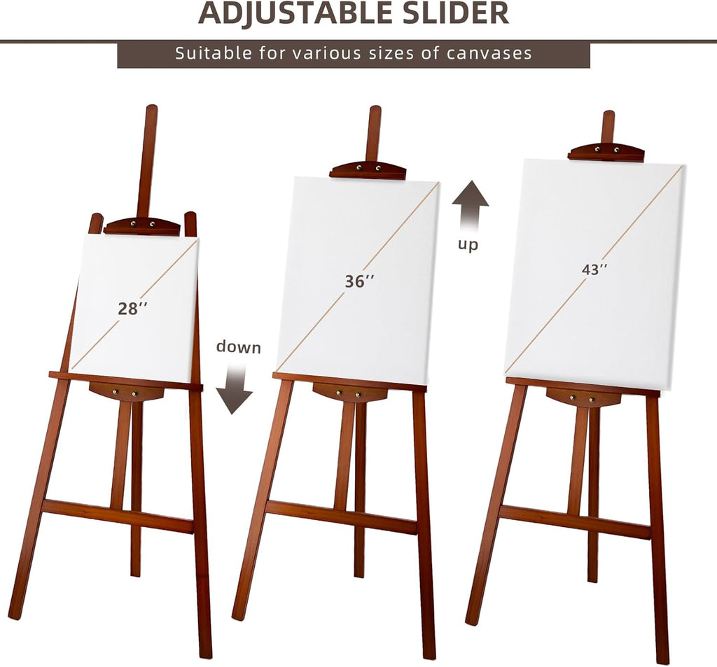 Adjustable Wooden Painting Easel, Pine Art Easel Stand Hold up to 43'', Painting Canvas for Wedding Sign and Poster, Drawing for Adults, Begginners and Students, Walnut