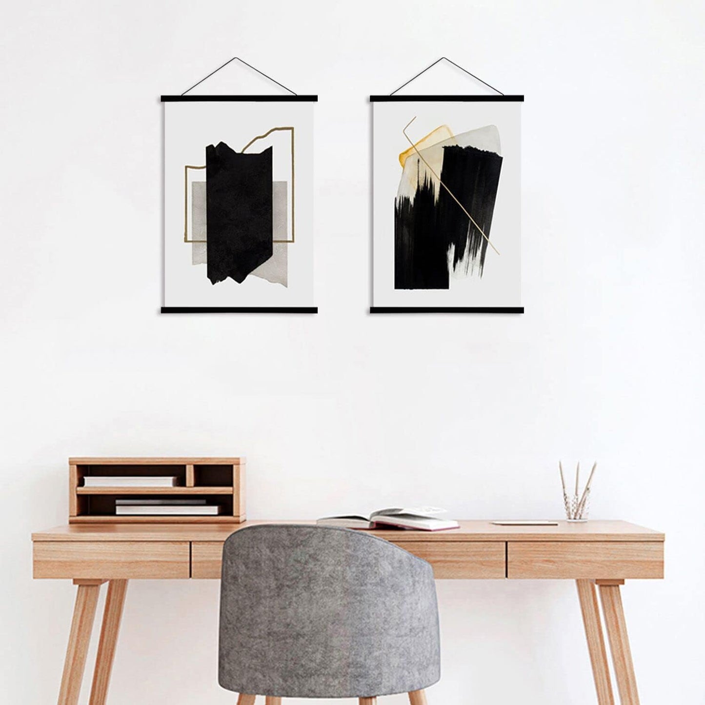 WITCOLOR Magnetic Poster Hanger Frame, 10x20 10x13 10x16 Black Wood Wooden Magnet Canvas Artwork Print Dowel Poster Hangers Frames Hanging Kit