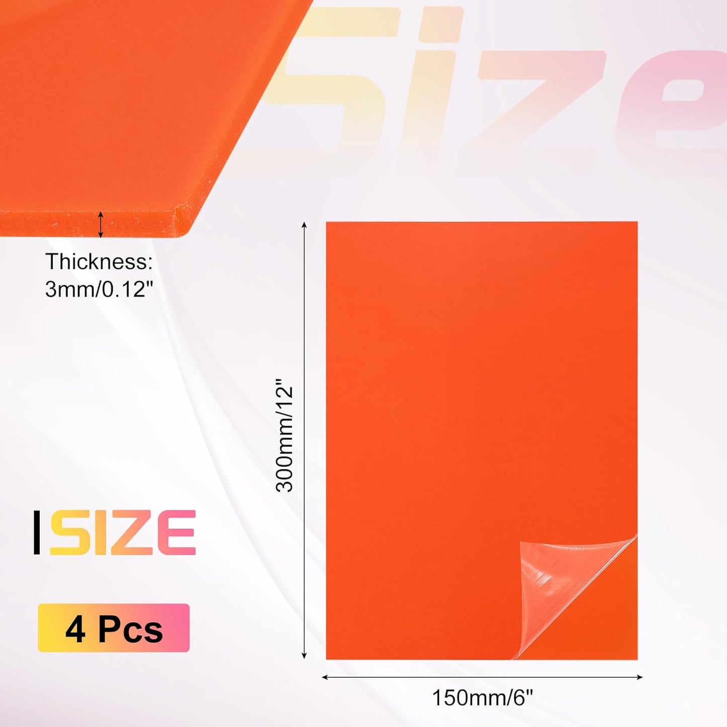 uxcell 4Pcs Acrylic Sheets 12x6 Inch Acrylic Panel 1/8 Inch-3mm Plastic Board for Picture Frames Sign Holders DIY Display Projects Craft, Orange