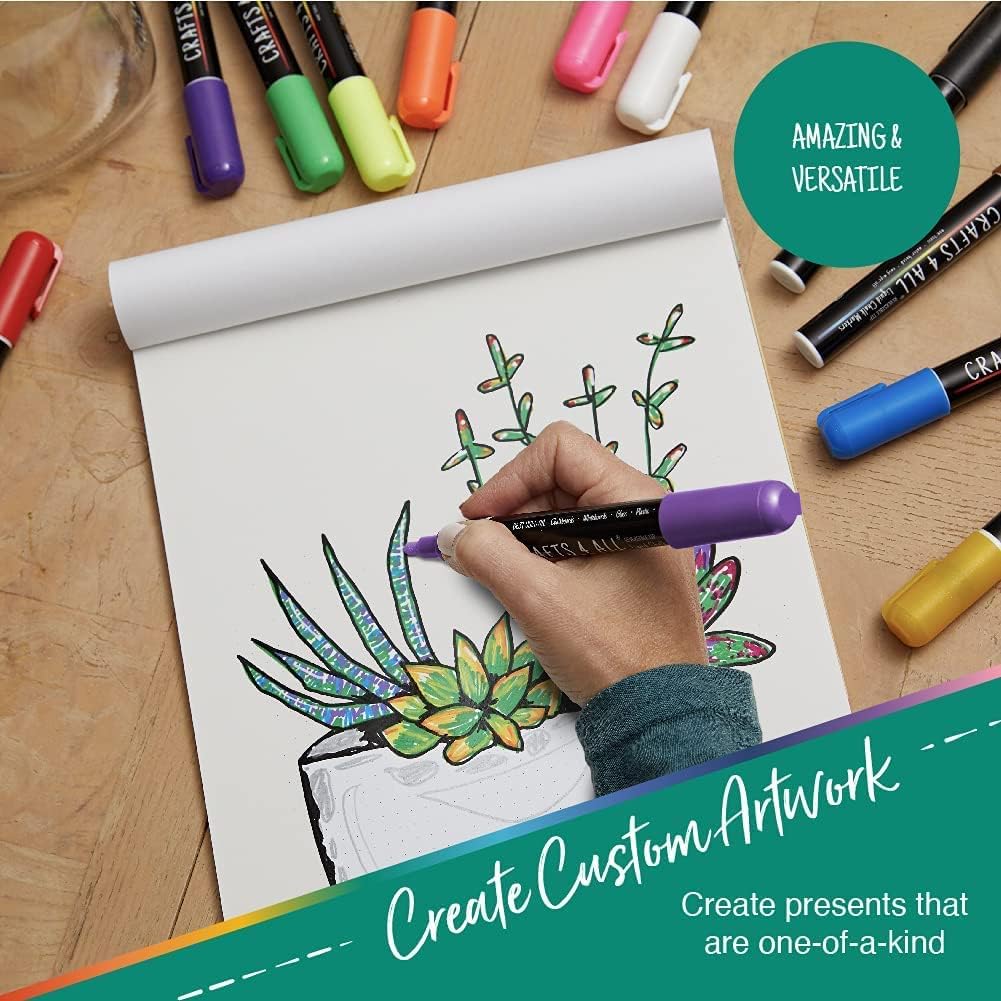 Crafts 4 All Liquid Chalk Markers for Blackboard Signs, Bistro Menu, Car Window Glass - Dry Erase, Washable - 25 Colored Chalk Pens w/Reversible Tips & Tweezers - Bonus White Chalkboard Marker