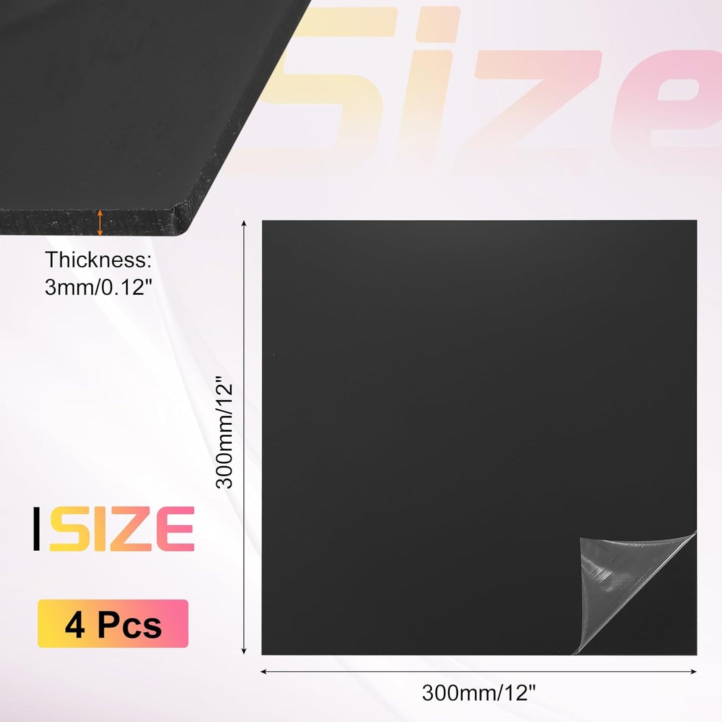 uxcell 4Pcs Acrylic Sheets 12x12 Inch Acrylic Panel 1/8 Inch-3mm Plastic Board for Picture Frames Sign Holders DIY Display Projects Craft, Black