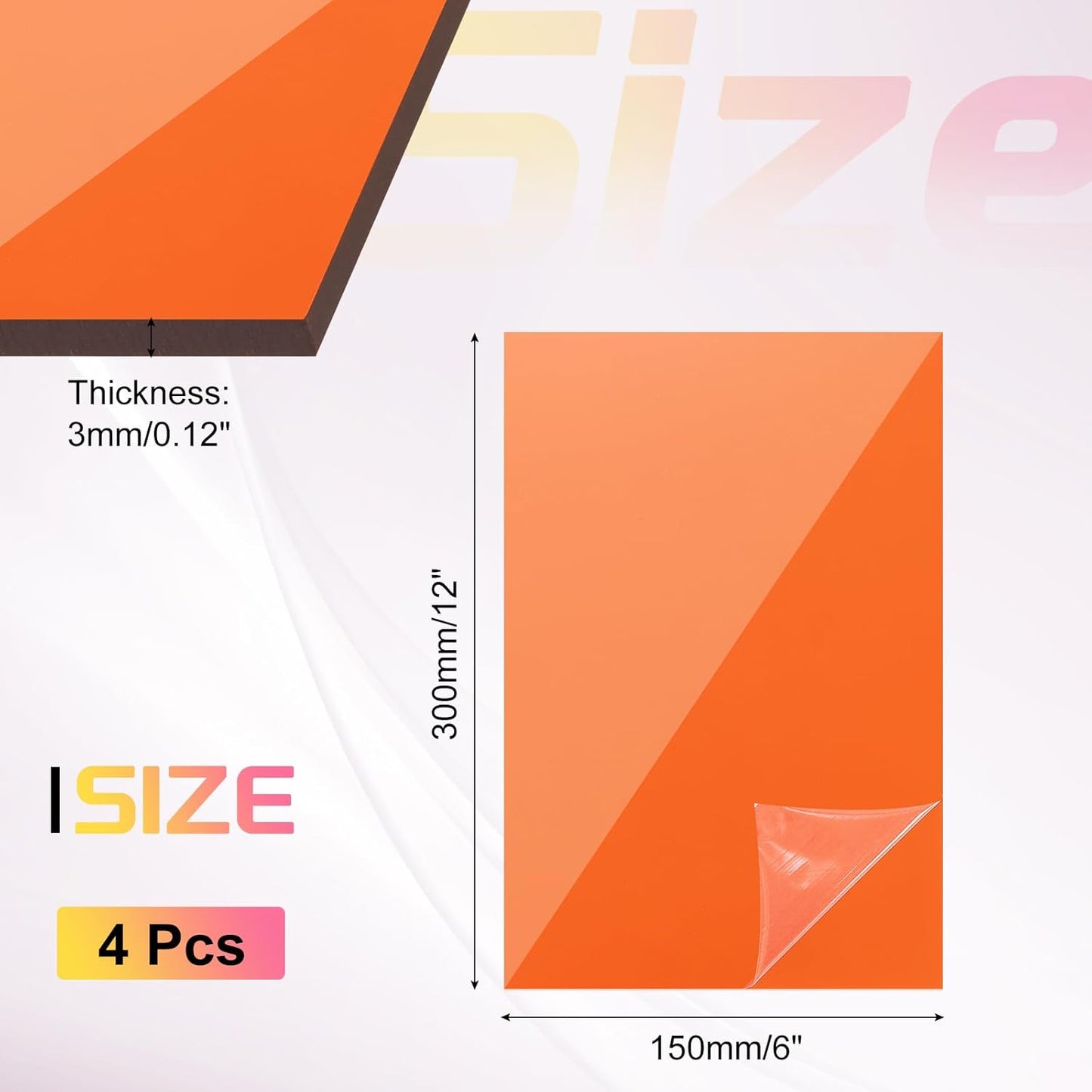 uxcell 4Pcs Acrylic Sheets 12x6 Inch Acrylic Panel 1/8 Inch-3mm Plastic Board for Picture Frames Sign Holders DIY Display Projects Craft, Clear Orange