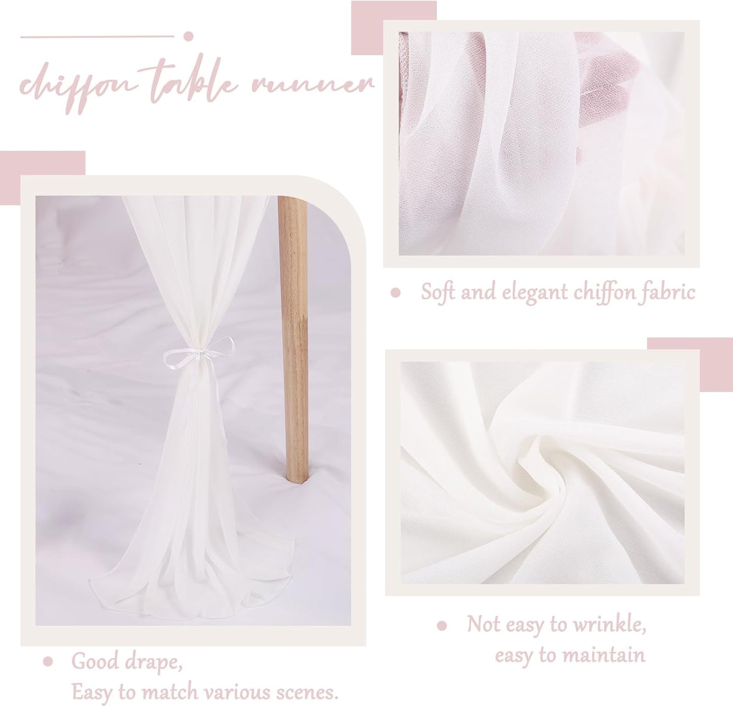 5 Packs 10ft White Chiffon Table Runner 30 x 120 Inches Romantic Sheer Table Runners for Wedding Party Bridal Baby Shower Birthday Holiday Decorations
