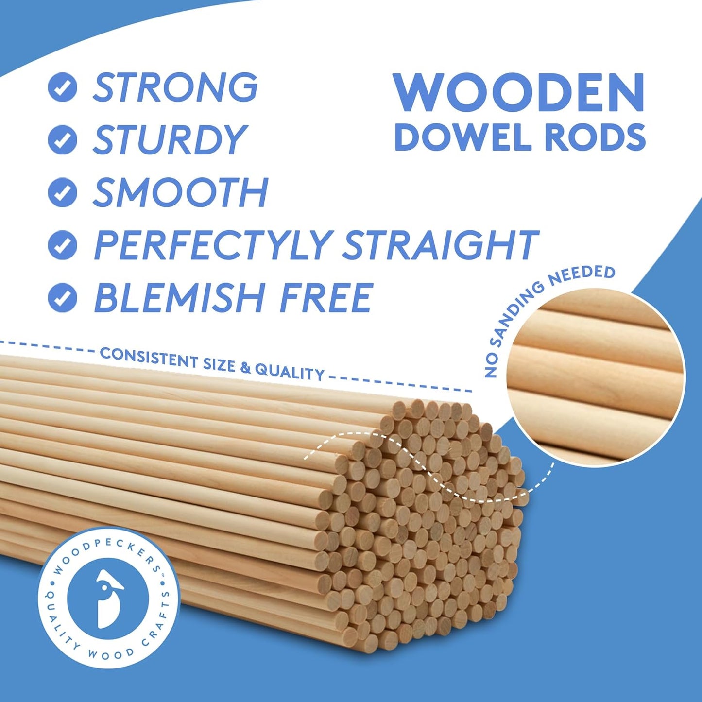 Dowel Rods Wood Sticks Wooden Dowel Rods - 1/2 x 36 Inch Unfinished Hardwood Sticks - for Crafts and DIYers - 25 Pieces by Woodpeckers