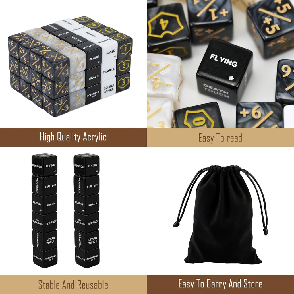 62PCS MTG Dice Counters Bulk Ability Keywords MTG Tokens Shield Life Counter Dice Set for Magic Card Accessories, Compatible with TCG Card Game Accessories CCG Creature Stats