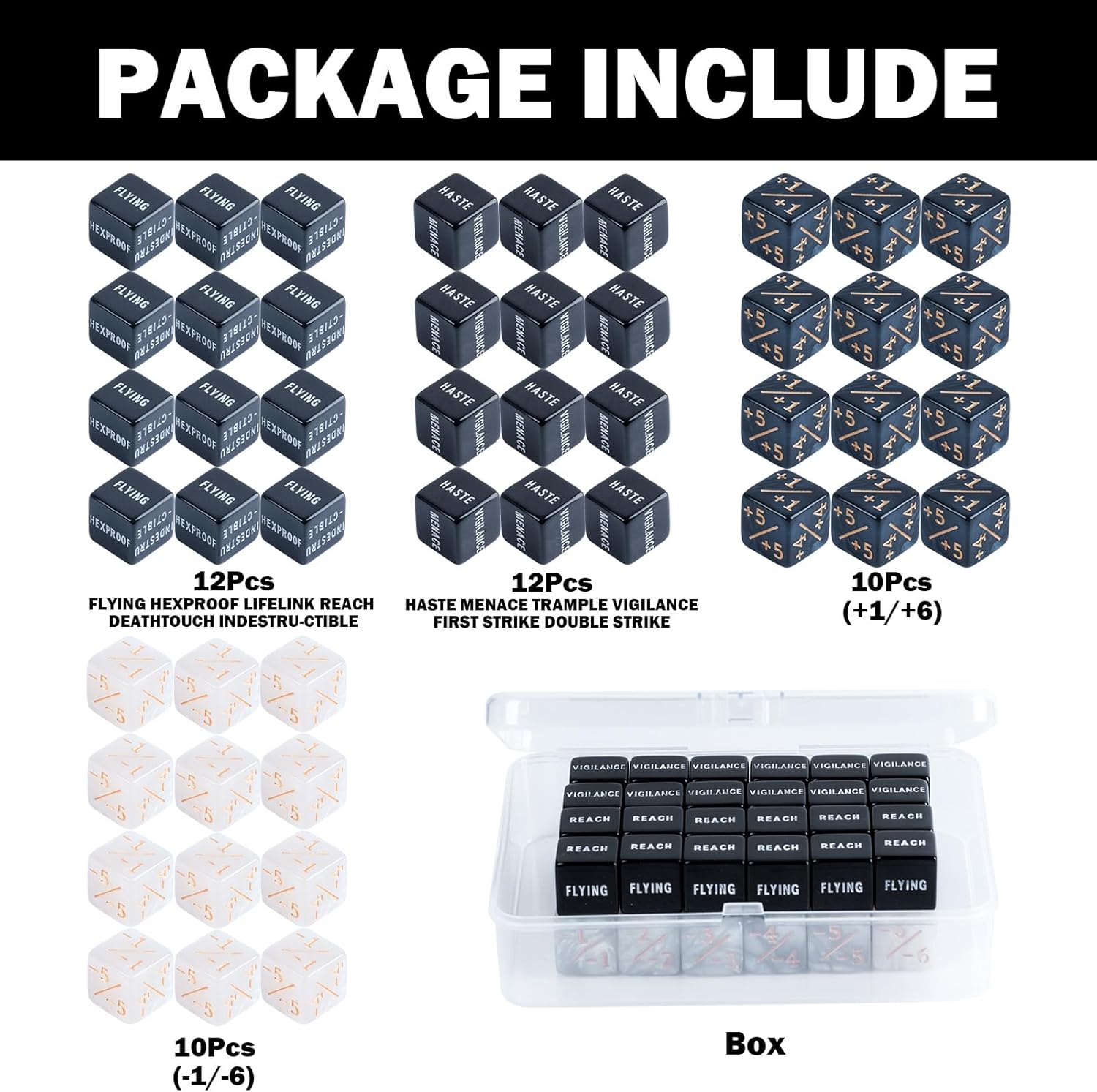 48 Pieces MTG Dice Counters Bulk Ability Keyword Counters Life Counter 1/+1 counters,6 Sided Dice Set for Tabletop Games,MTG, TCG, Card Games Accessories (48 Pieces)