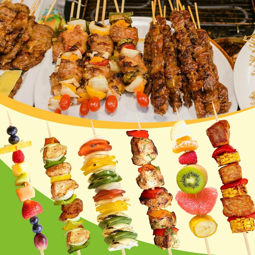 300 Pcs 10 inch Natural Bamboo Skewers, Φ=4mm, PEOUWNES Food Sticks for Appetiser, BBQ, Fruit，Cocktail, Grilling Kebabs, Bouquet, Chocolate Fountain, Corn Dog, Kitchen, Barbecue, Crafting and Party