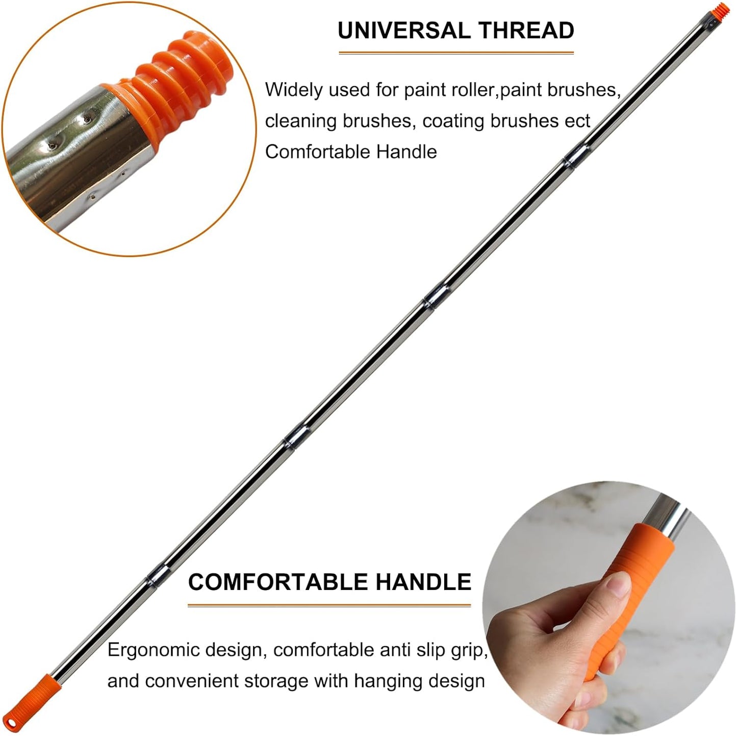 5 PCS Total 6.5 Ft Extension Pole, Paint Roller Stainless-Steel Threaded Splicing Extension Poles for Hand Drywall Sander Wall Cleaning and Polishing Paint Roller Brushes