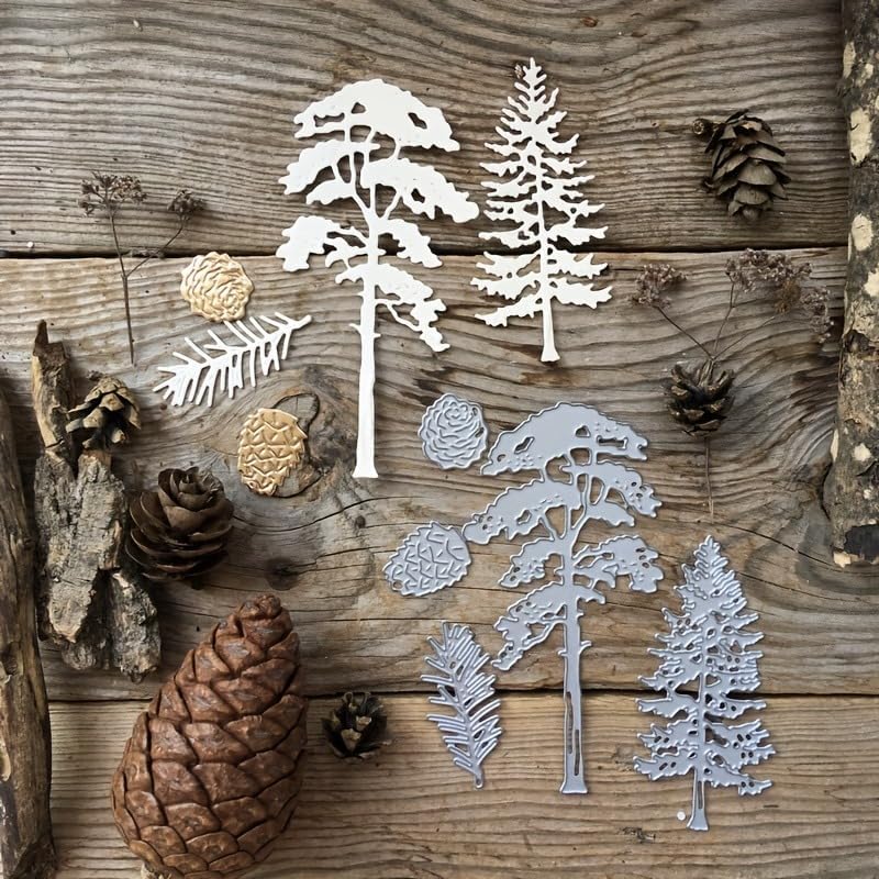 Lapoo Flowers Metal Cutting Die for Scrapbooking - Durable, Cut Stencils for DIY Scrapbook Photo Album Decorative Paper Card, Card Making Supplies, Embossing (A Set of Pine Trees 3.6 x 4.1 in)