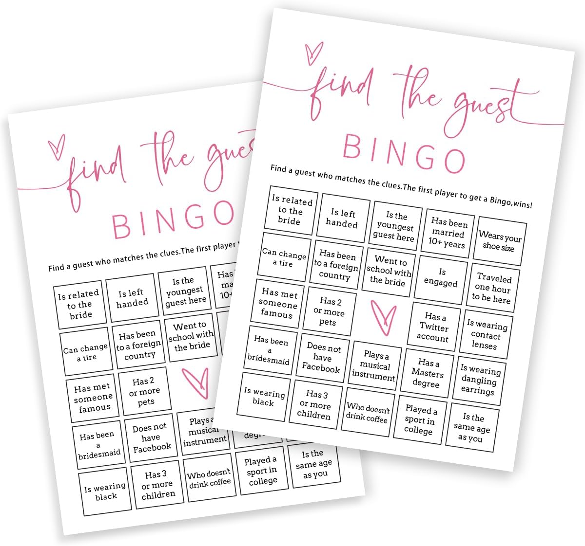 Bridal Shower Bingo, 25Pcs Prefilled Find The Guest Bingo Game Cards, Engagement Party Games for Guests, Pink Wedding Party Supplies - E17