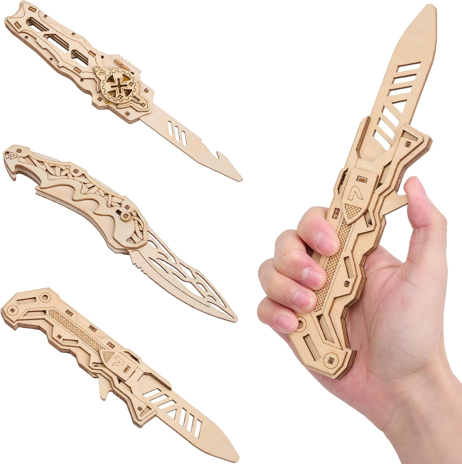 3D Wooden Puzzle for Adults: 3-in-1 DIY Wooden Puzzles Knife Kit - 134 Pcs Brain Teaser Mechanical Model Building Toy for Adult Hobby - Wooden Craft Art Unique Gift Idea for Teens Men