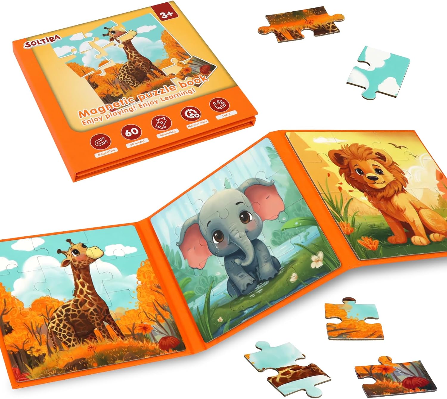 Puzzles for Kids Ages 3-5 36PCS-3 Animal Themes Magnetic Puzzles for Kids 4-6 Travel Puzzle for Airplane/Car/Road Trip/Gift Toys for 3 4 5 6 Year Old Girls and Boys