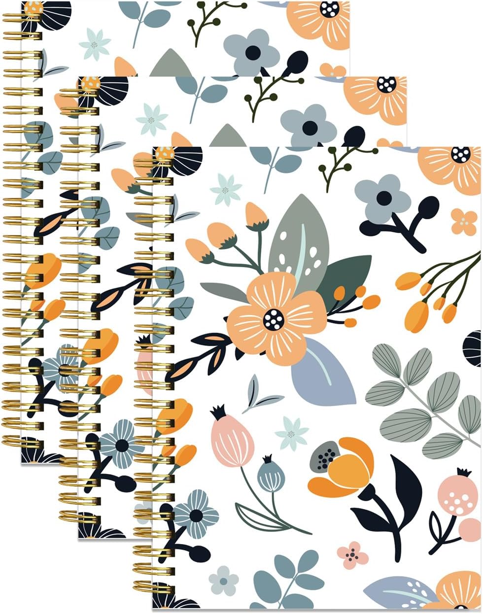 (3-Pack) A5 Blank Notebook - 70 Sheets/140 Pages Per Blank Paper Notebook, 100 GSM Thick White Paper, 5.8" x 8.3" Spiral Blank Journal, Flowers