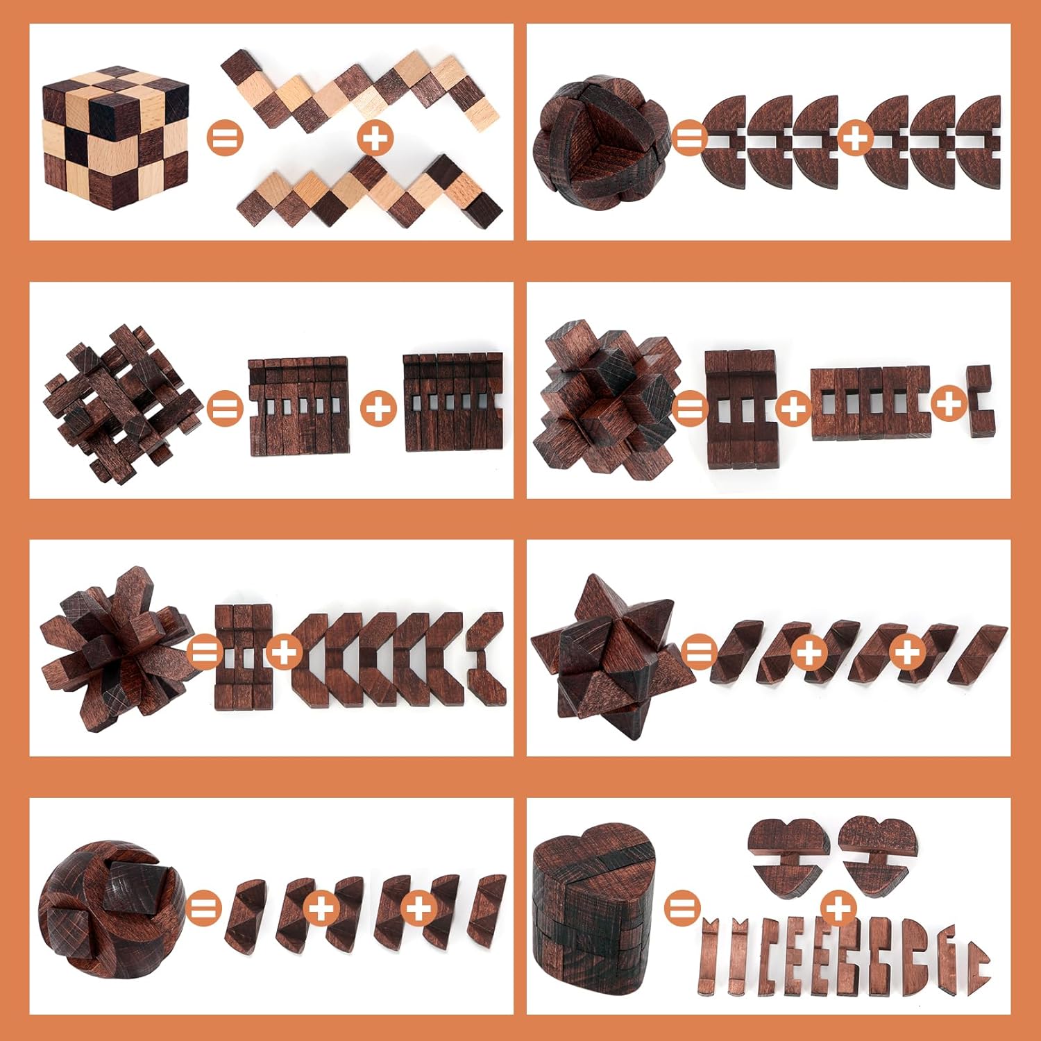 8 Pcs Brain Teaser Puzzles for Adults Teens - Wooden Puzzles 3D Puzzle Game Toys for Adults Teens - Unlock Interlocking Puzzle Adult IQ Education Smart Toys