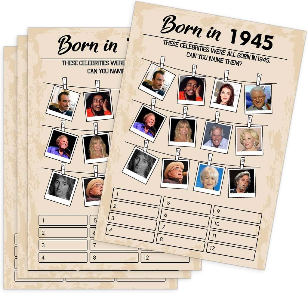 QUPT 80th Birthday Party Games, Born in 1945 Games, Birthday Party Supplies for Adults, Fun 1945s Party Game, Happy 80th Birthday Game, Pack of 30 Cards，