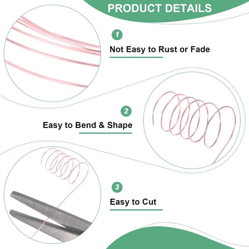 0.2 mm/32 Gauge Copper Wire for Jewelry Making, 82FT Copper Beading Craft Wire for Jewelry/Weaving/DIY Crafting/Planting, Color-Retaining [25M, Rose Gold]