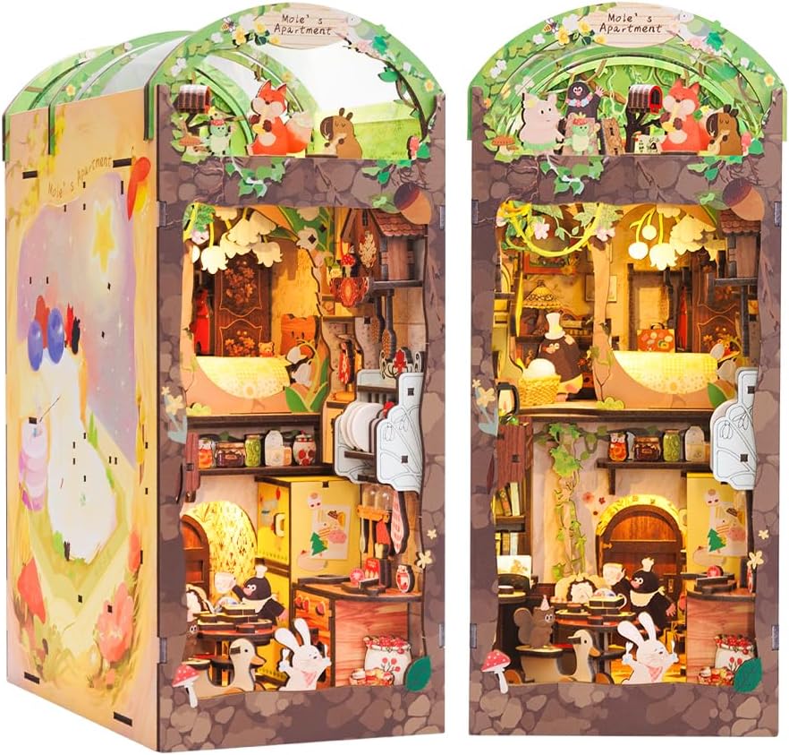 CUTEBEE Book Nook Kit, DIY Booknook Miniature House Tiny House 3D Wooden Puzzle Dollhouse Kit for Adults and Teens, Bookshelf Insert Decor, DIY Craft Gift Model Build