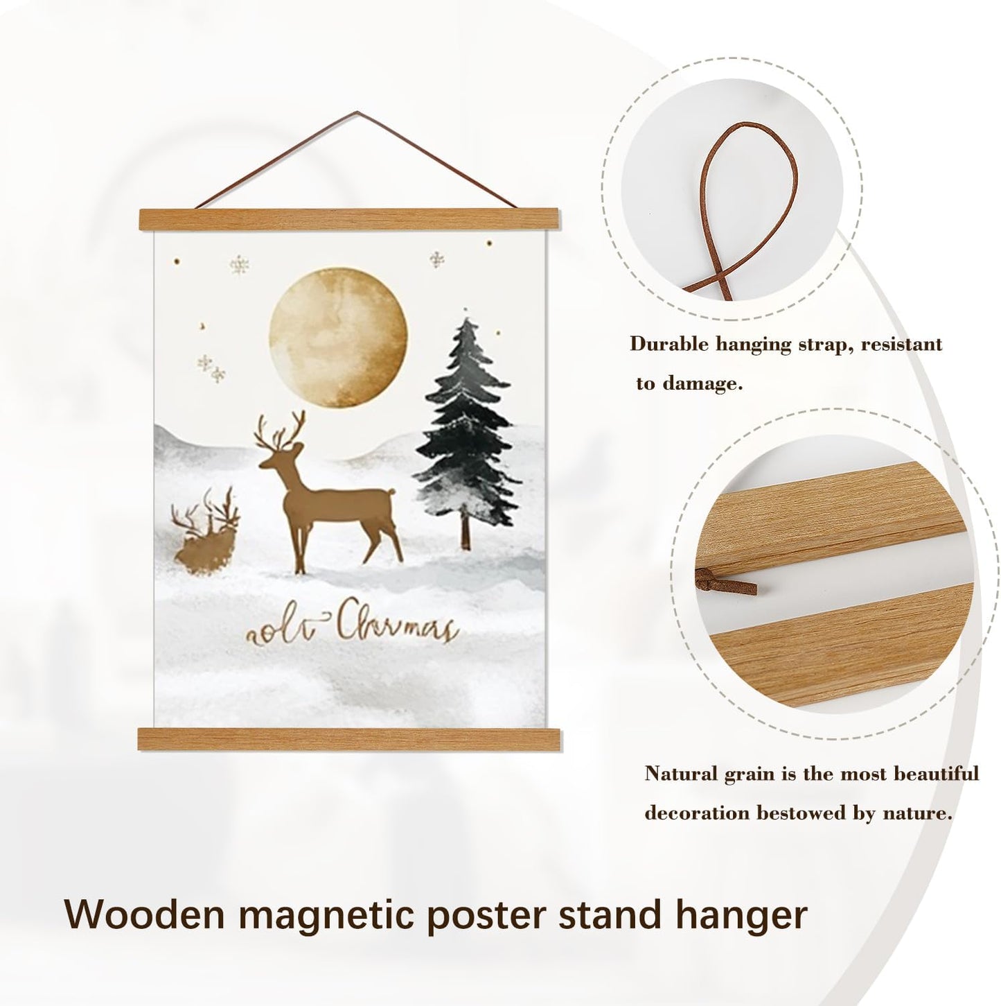 Artmag Magnetic Poster Hanger Frame, 11x14 11x17 Light Wood Wooden Magnet Canvas Artwork Print Poster Hangers Frames Hanging Kit (Teak Wood, 11")