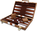 Backgammon Set - Classic Board Game with Premium Leather Case - Portable Travel Strategy Backgammon Game Set for Adults, Kids (11inch, Khaki)