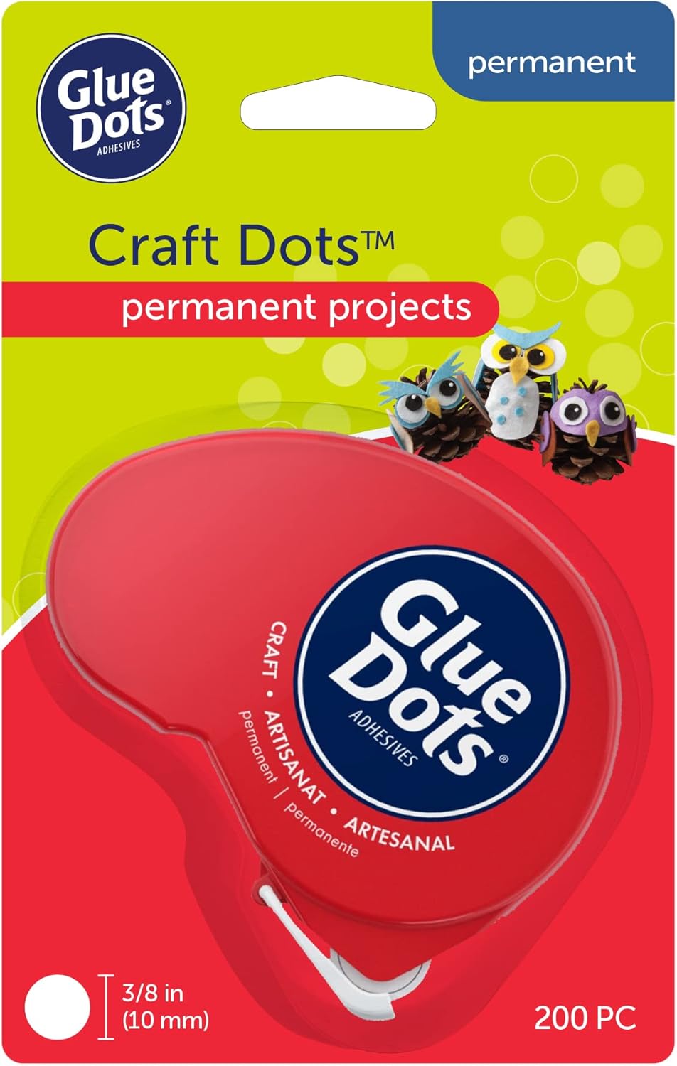 Glue Dots, Craft Dots Dot N' Go Dispenser, Double-Sided, 3/8", .38 Inch, 200 Dots, DIY Craft Glue Tape, Sticky Adhesive Glue Points, Liquid Hot Glue Alternative, Clear