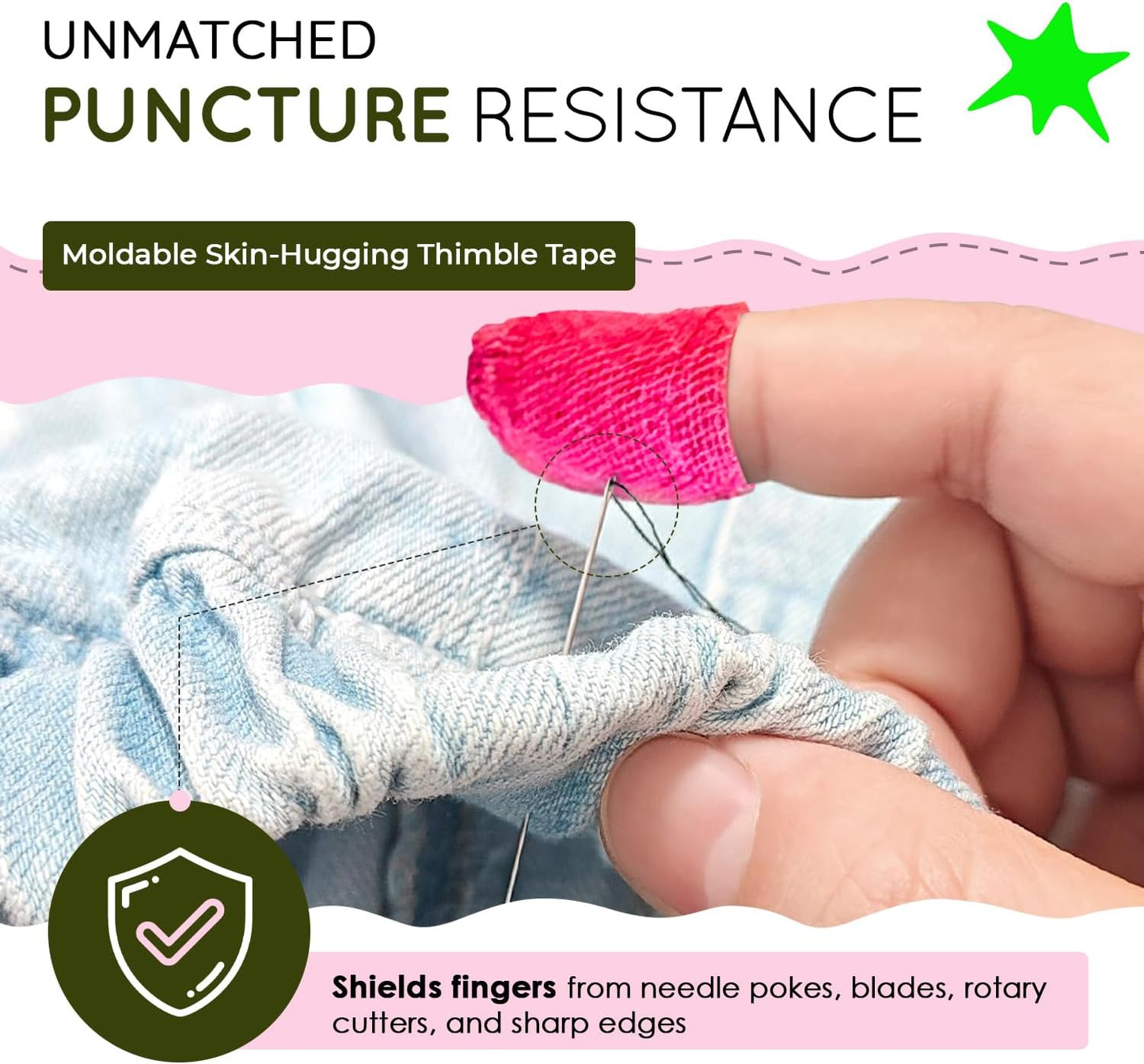 THIMTEC - The Original Thimble Tape for Hand Sewing - Fully Adjustable Nail & Finger Protector - A Smarter Alternative to Classic Knitting Thimbles - Multicolor, 3-Pack