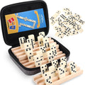 Double 6 Dominos Set for Adults with 4 Wooden Racks & 28 Tiles Travel Dominoes Set Classic Board Game for Family Game Night