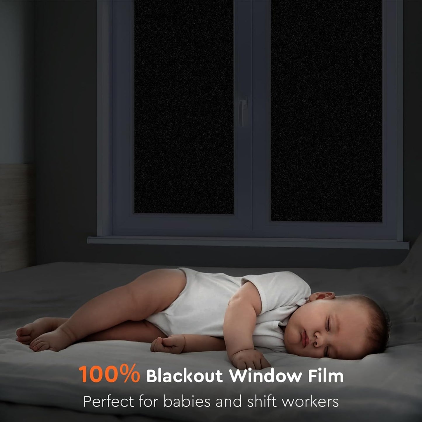 Kromapolis Blackout Window Privacy Film Total Light Blocking Room Darkening Window Covering, Removable Static Cling Frosted Glass Tint, Non-Adhesive, Black 17.5'' x 78.7''