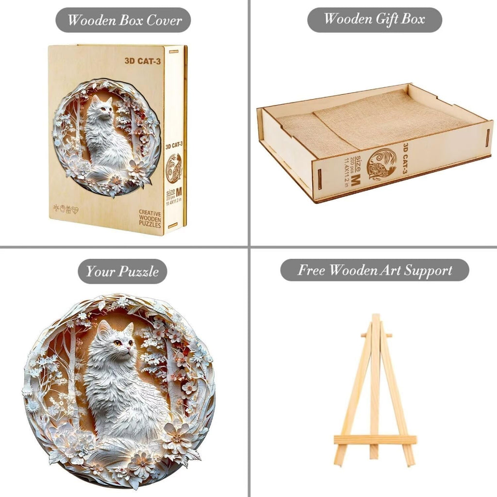 Wooden Puzzles Adults, 3D Cats Wooden Puzzles 300 Pieces, Unique Animal Shaped Wood Challenging Jigsaw Puzzles Gifts for Adults, 13.4x13.4in