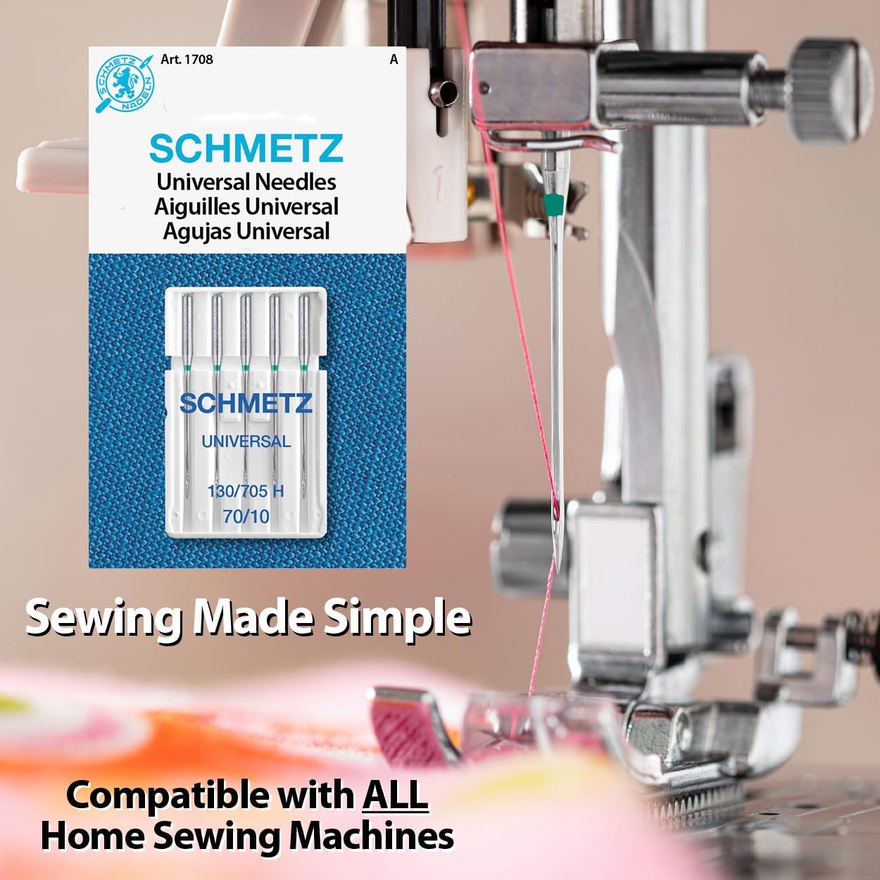 SCHMETZ Universal Sewing Machine Needles - Size 70/10, 5-Needle Cards, Pack of 5