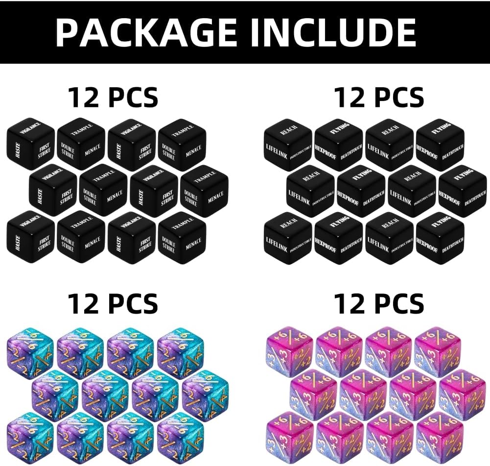 48 PCS MTG Counter Token Dice Abilities Keyword Counters Bulk Creature Stats Buff Magic The Gathering Tokens Dice Set with Bag TCG Card Games Accessories (MTG)