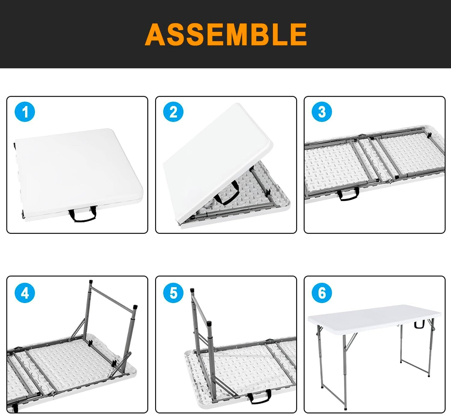 2-PCS 48" W x 24" D x 29.5" H - 4FT White Folding Table Heavy Duty Portable, Plastic Folding Utility Folding Table for Camping, Picnics & Parties