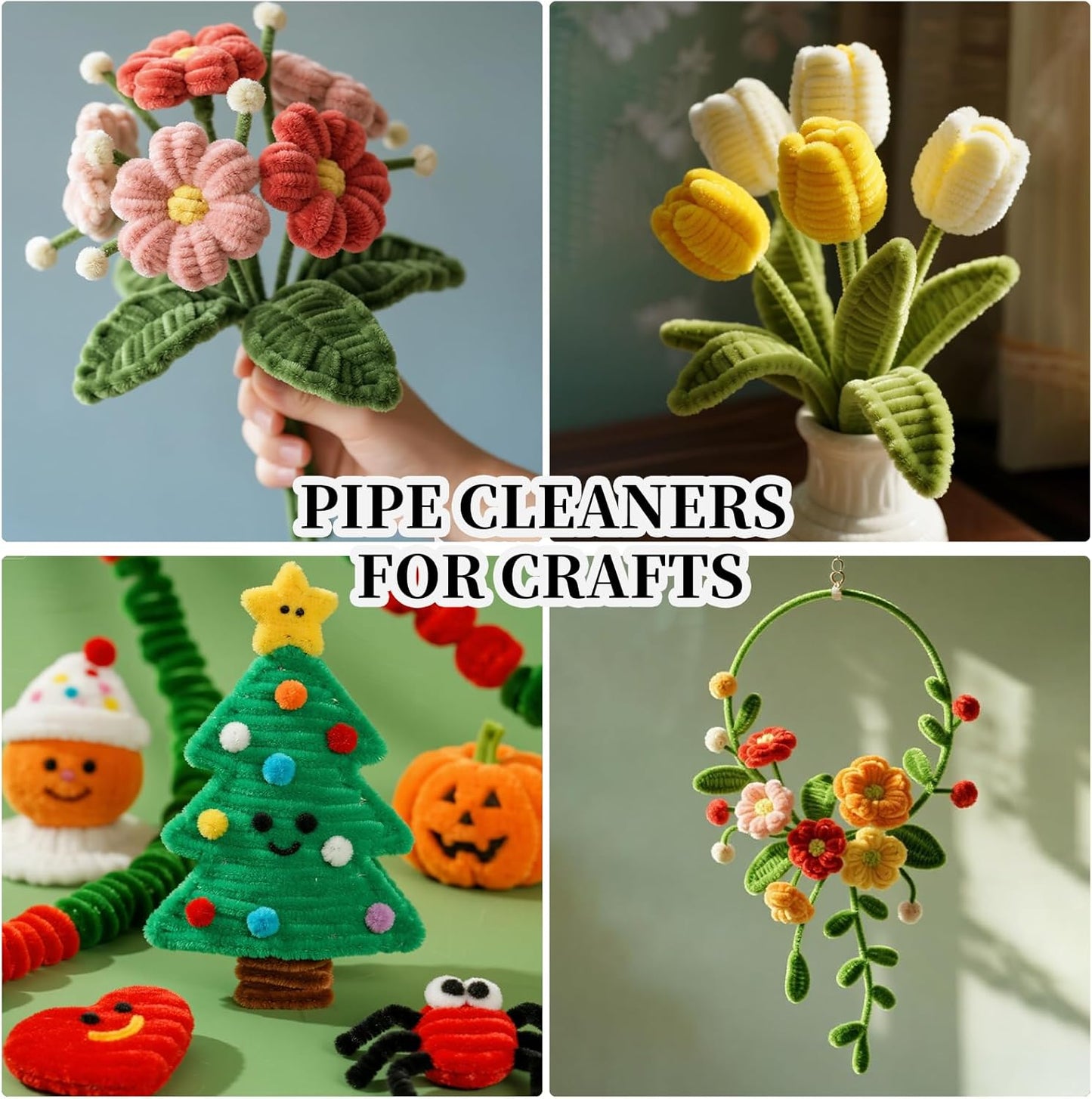 Moss Green Pipe Cleaner Craft Bulk,Thick Fuzzy Chenille Stem Pipe Cleaners for DIY Craft Projects and Decorations,200PCS Chenille Stems,Art and Craft Supplies,Saint Patrick's Day/Christmas Decor