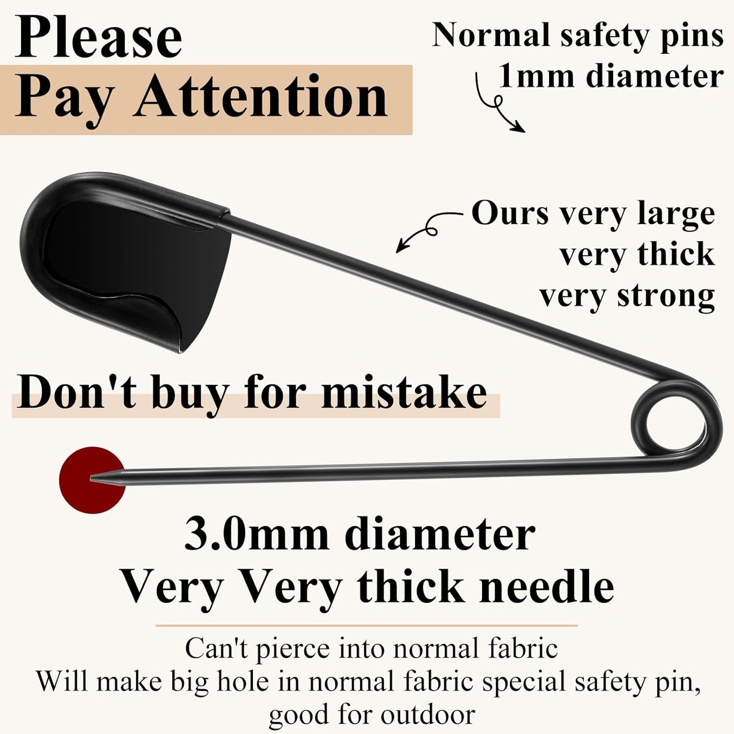 Juexica 10 Pcs 5 Inch Jumbo Stainless Steel Safety Pins Large Heavy Duty Huge Strong Laundry Pins for Upholstery Sewing Quilting Key Rings Craft Outdoor (Black)