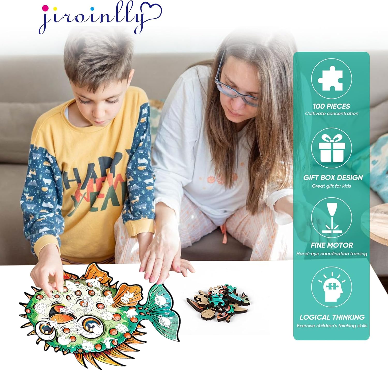 Wooden Puzzles for Kids, 100 Pieces Ocean Puzzle, Unique Fish Shaped Wooden Puzzle, Preschool Puzzle Toys, Give Your Kids/Grandchildren, Suitable for Family Games