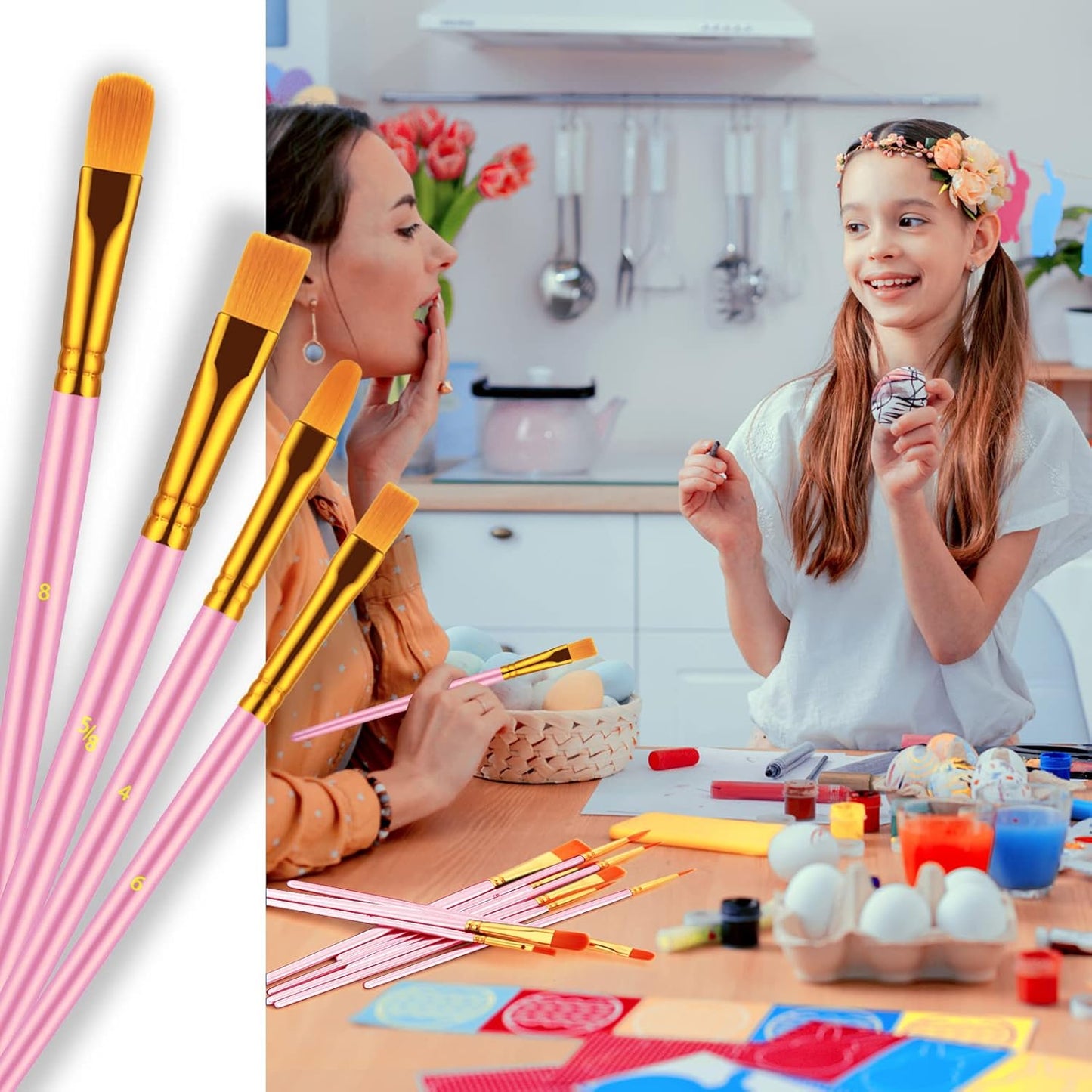 Paint Brushes Set, 60 Pcs Paint Brushes for Acrylic Painting, Oil Watercolor Acrylic Paint Brush, Artist Paintbrushes for Body Face Rock Canvas, Kids Adult Drawing Arts Crafts Supplies, Pink