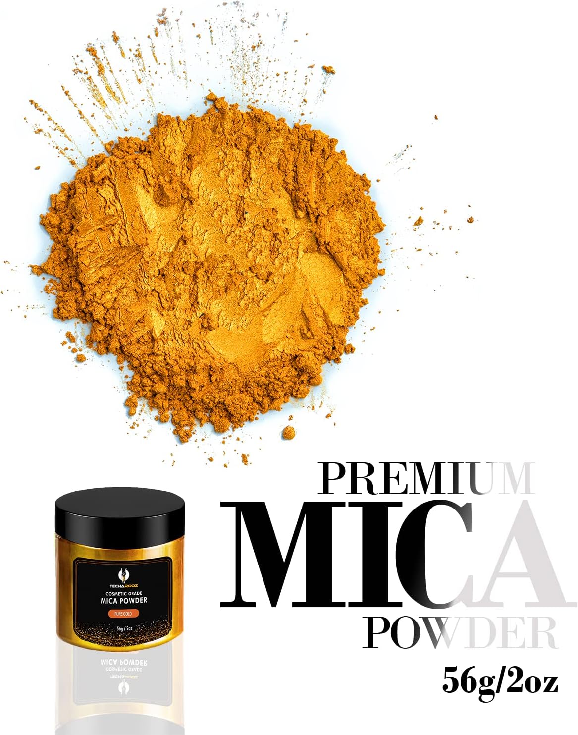 Pure Gold MICA Powder for EPOXY Resin 56G / 2OZ. JAR - TECHAROOZ 2 Tone Resin DYE Color Pigment Powder for Lip Gloss, Nails, Colorant for Slime Bath Bombs SOAP Making & Polymer Clay