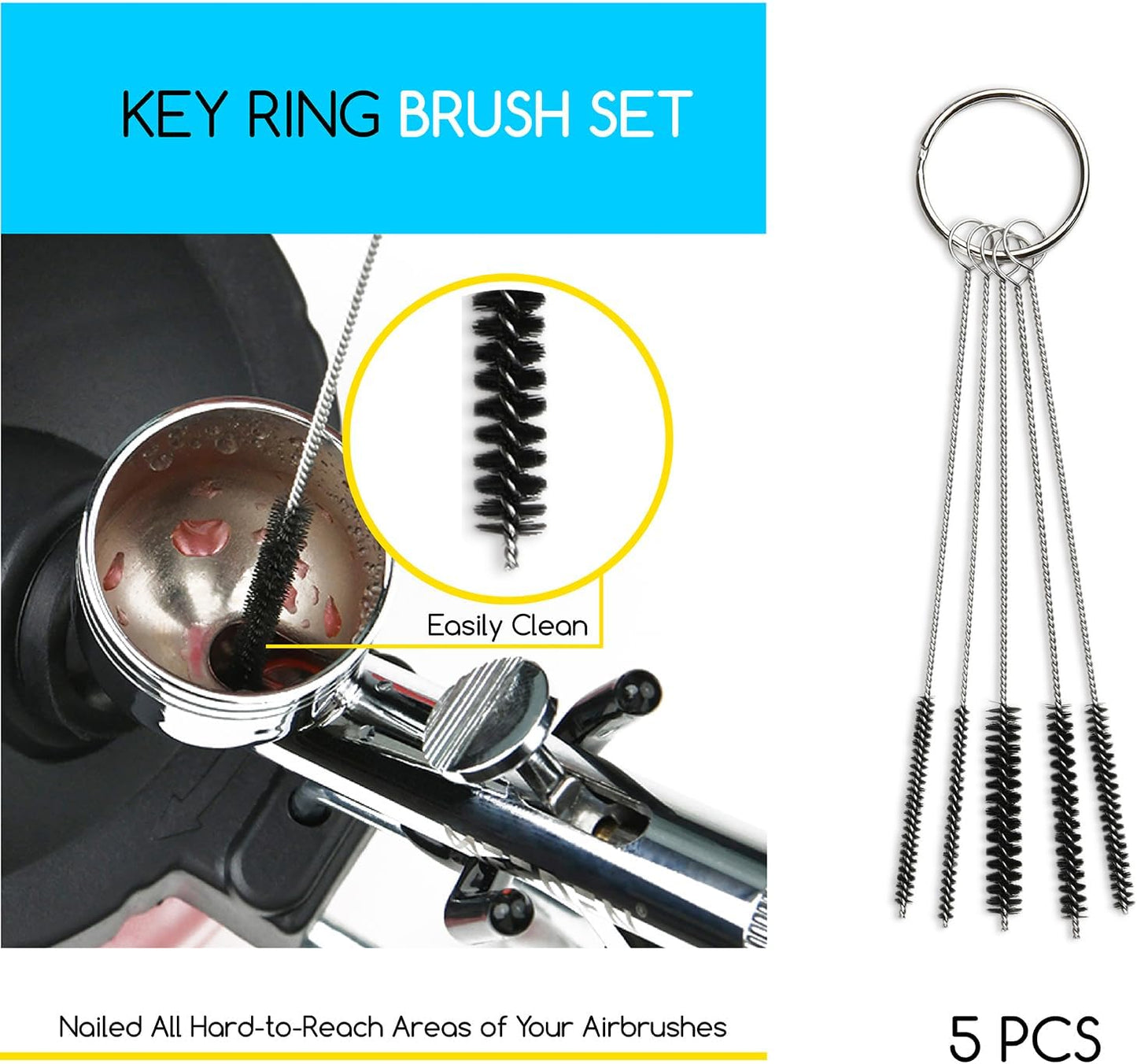 MEEDEN Airbrush Gun Cleaner Kit: Heavy Glass Cleaning Pot with Air Filter Mat and Airbrush Holder, 5 Cleaning Brushes, 5 Cleaning Needles, 1 Nozzle Cleaning Needle